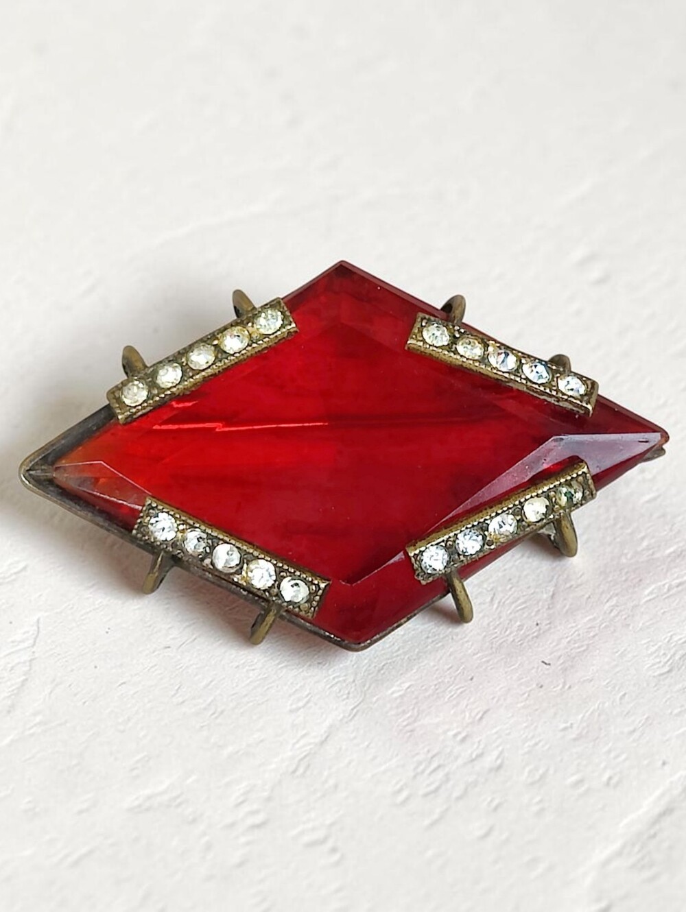 Antique Ruby Red Czech Glass Brooch